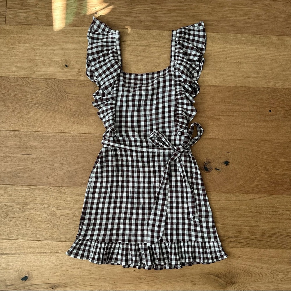 Topshop gingham pinafore ruffle dress